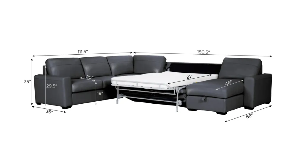 Harley 5-pc. Leather Sectional Dimensions