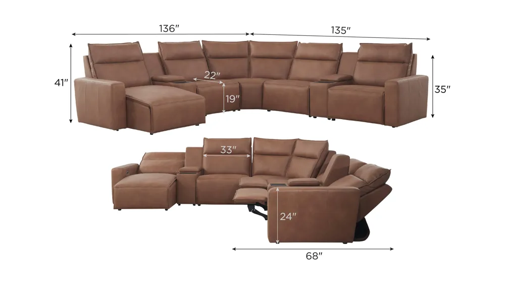 ModularTwo 7-pc. Dual Power Sectional w/ Media Console Dimensions