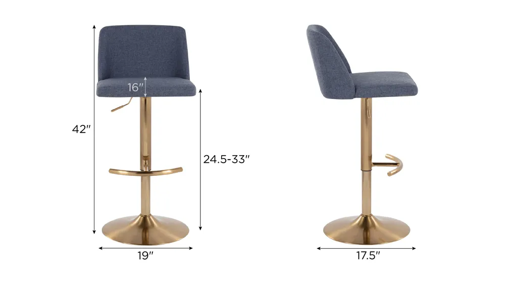 Toriano Adjustable Barstool - Set of 2 Dimensions
