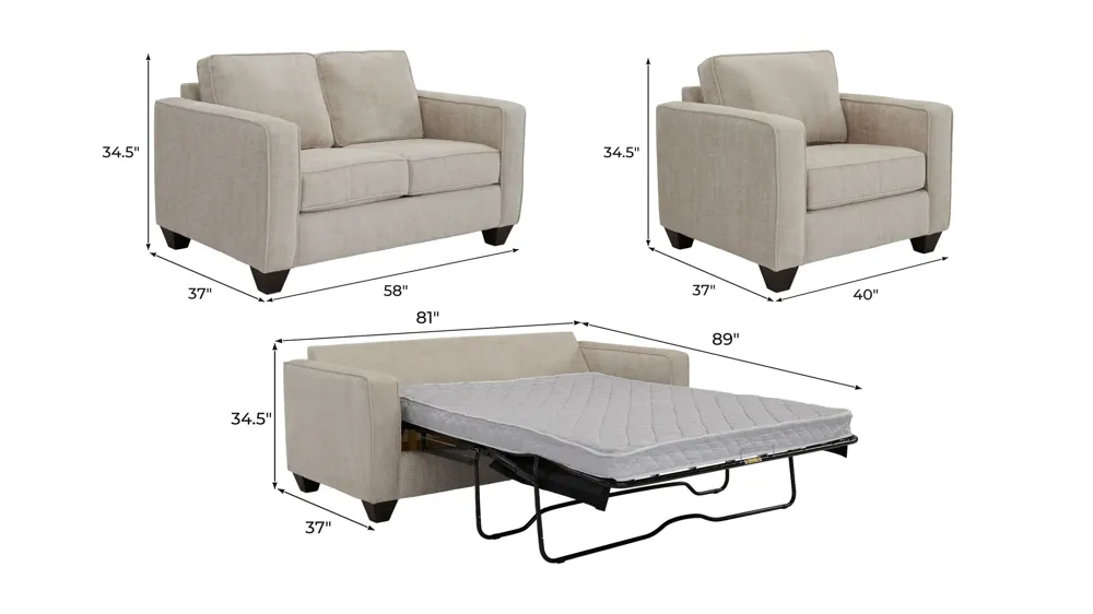 Odelle Living Room Set Dimensions