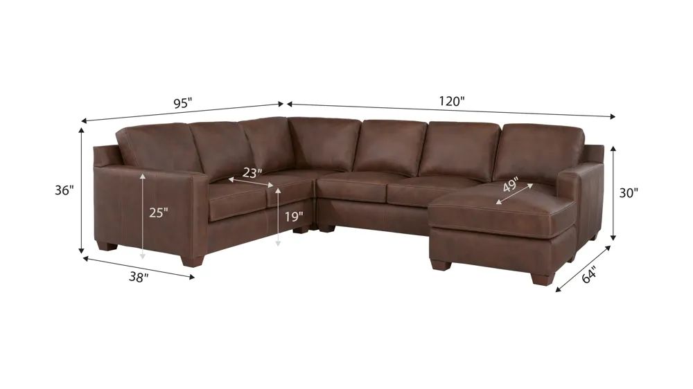 Quinton 4-pc. Leather Sectional Dimensions