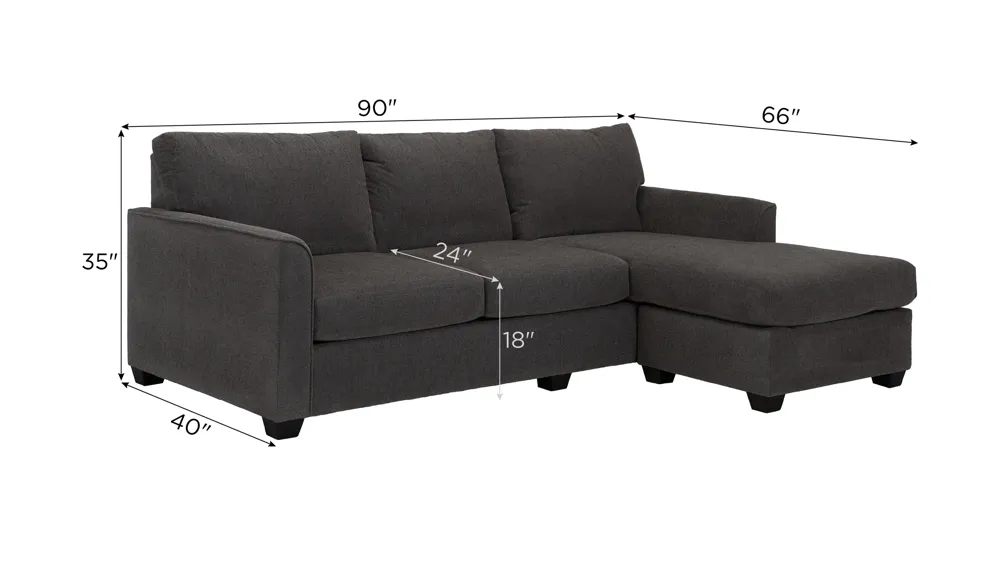 Kendall Reversible Sofa Chaise w/ Drop Down Table Dimensions
