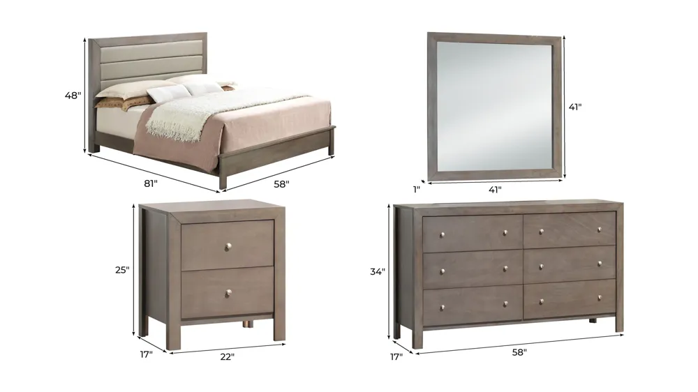 Burlington 4-pc. Upholstered Bedroom Set Dimensions