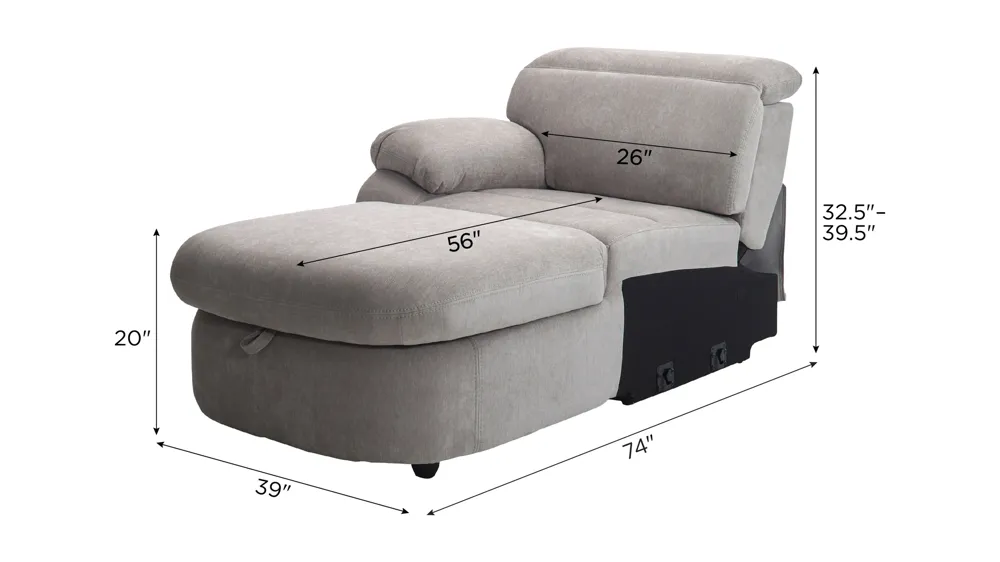 Enbright Microfiber Left Arm Facing Power Chaise w/ Ratchet Headrest Dimensions