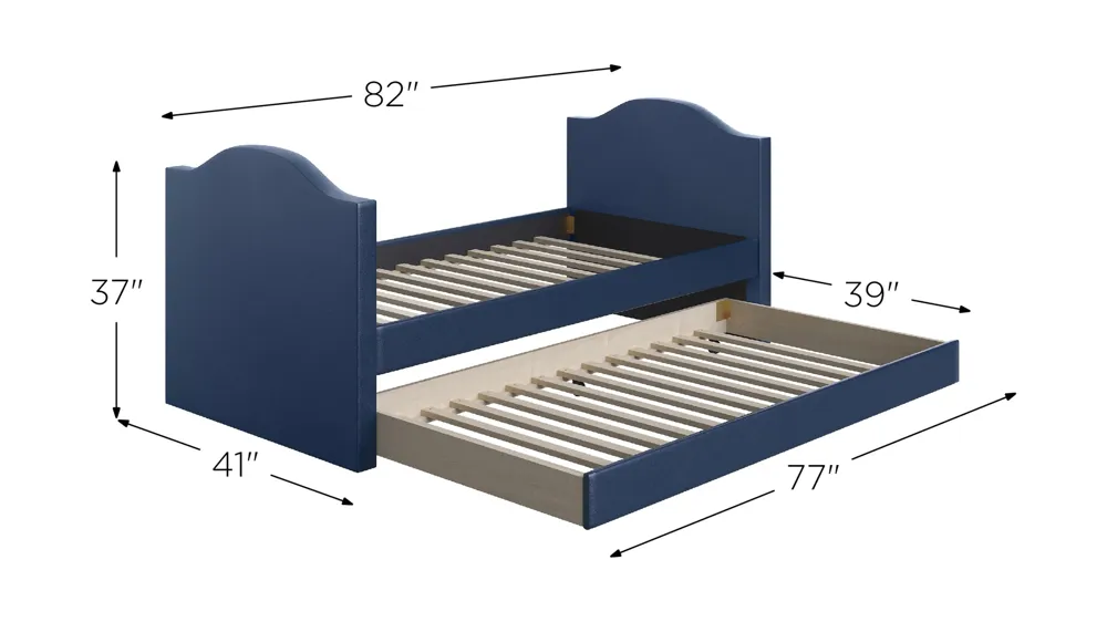 Mila Faux Leather Daybed with Rolling Trundle Set Dimensions