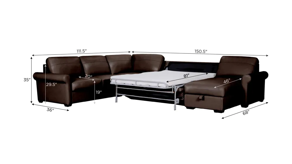 Harley 5-pc. Leather Sectional Dimensions