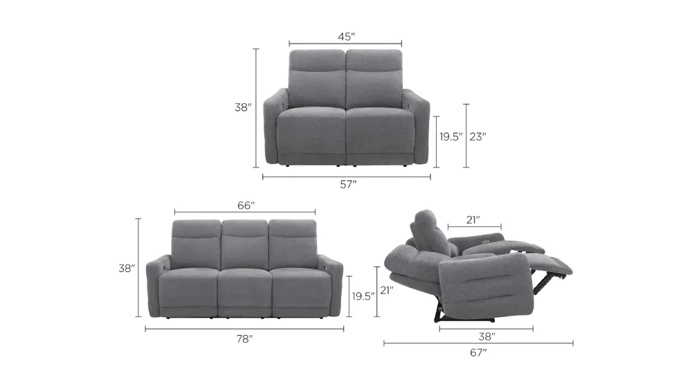 Yardley Living Room Set Dimensions
