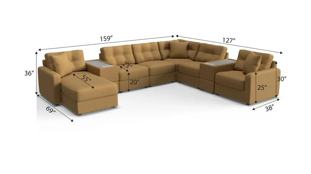 ModularOne 8-pc. Sectional w/Two Power Consoles Dimensions