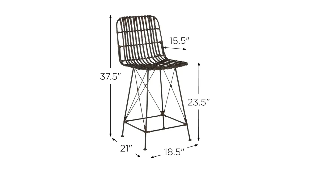 Kenzie Wicker Counter Stool - Set of 2 Dimensions