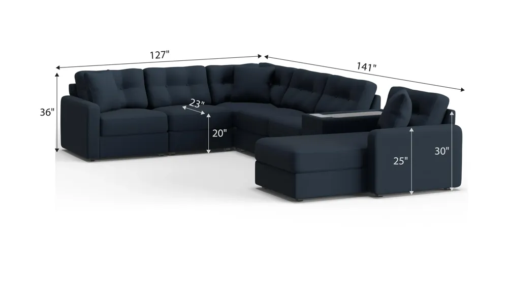 ModularOne 7-pc. Sectional w/One Power Console Dimensions