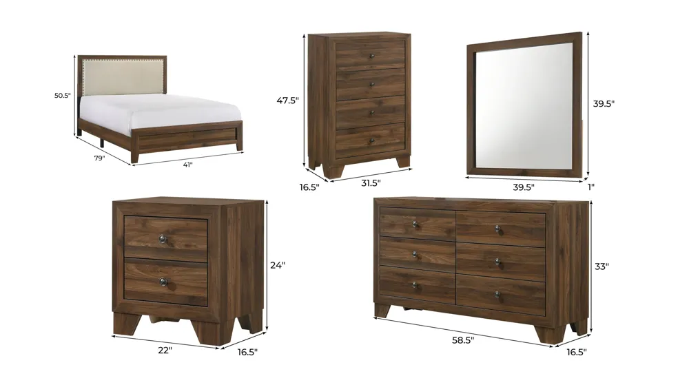 Millie 5-pc. Bedroom Set Dimensions