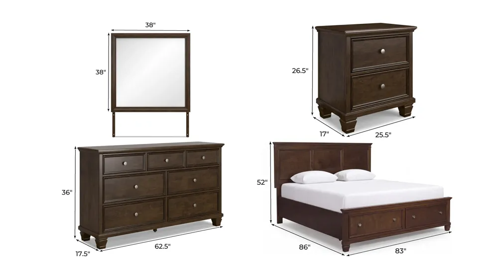 Reed 4-pc. Storage Bedroom Set Dimensions