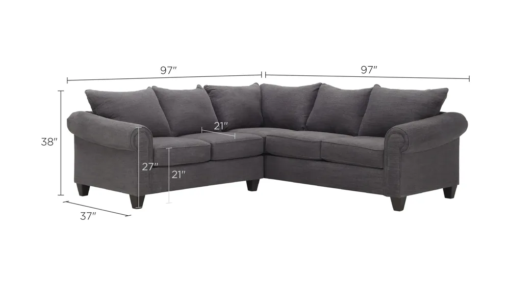 Piper 2-pc. Chenille Sectional Sofa Dimensions