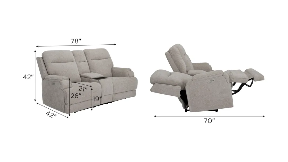 Locklan Zero Gravity Triple Power Console Loveseat Dimensions