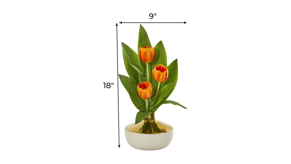 Tulip Artificial Arrangement in Gold and Cream Elegant Vase Dimensions