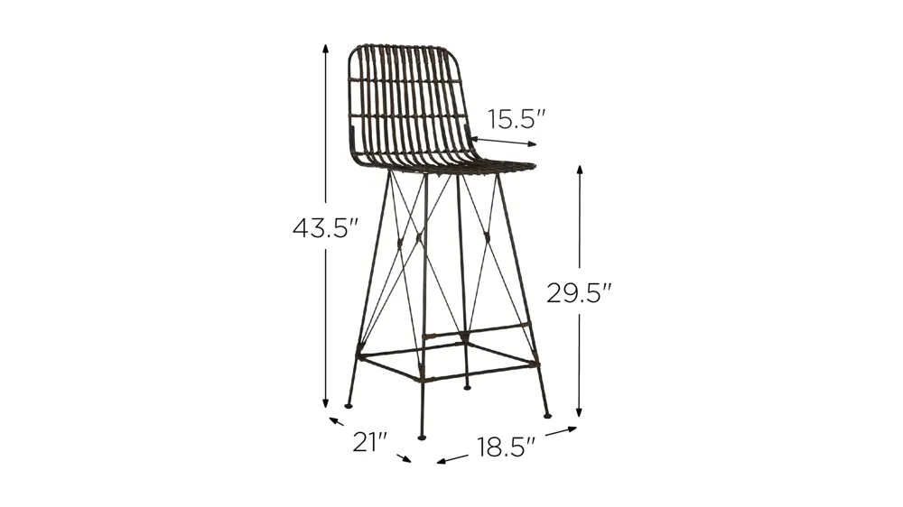 Kenzie Wicker Bar Stool - Set of 2 Dimensions