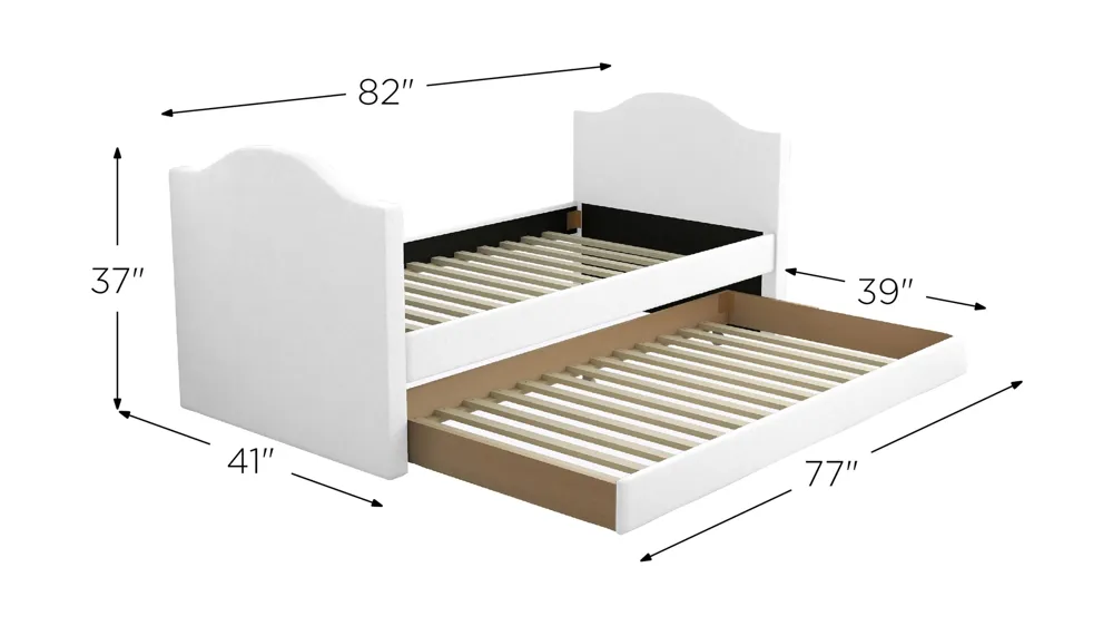 Mila Faux Leather Daybed with Rolling Trundle Set Dimensions