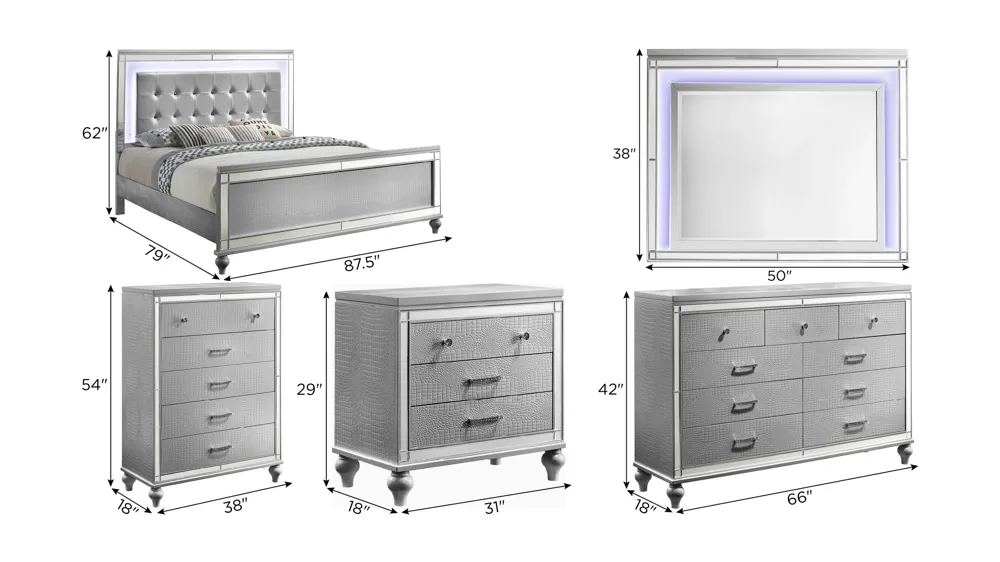 Valentino 5-pc. Bedroom Set Dimensions