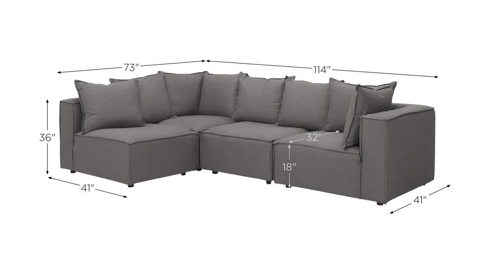 Loris Chenille 4-pc. Pit Sectional Dimensions