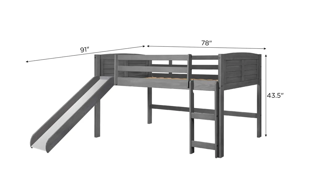 Donco Louver Low Loft Bed with Slide Dimensions
