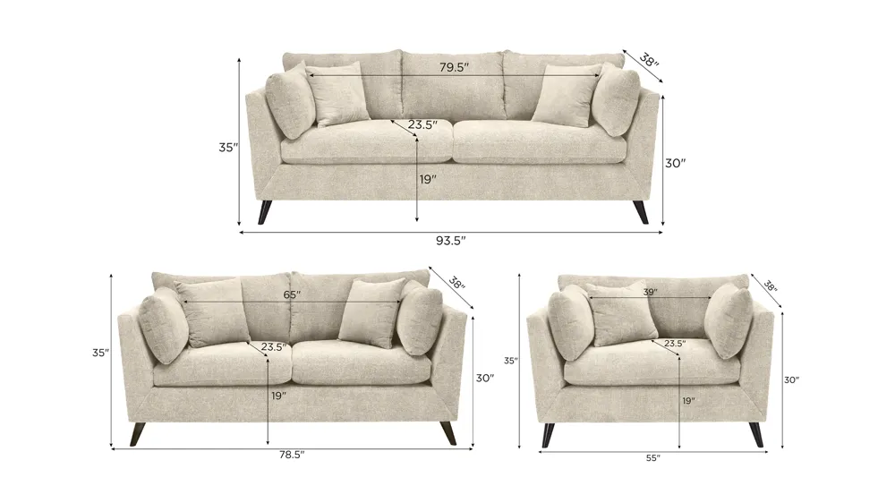 Caruso Living Room Set Dimensions