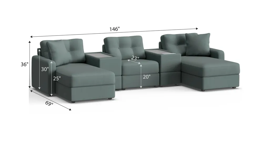 ModularOne 5-pc. Sectional w/One Power Console Dimensions