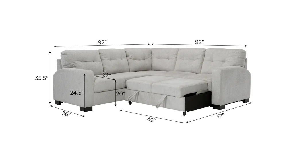 Pierce 3-pc. Sofa Chaise w/ Pop Up Sleeper Dimensions