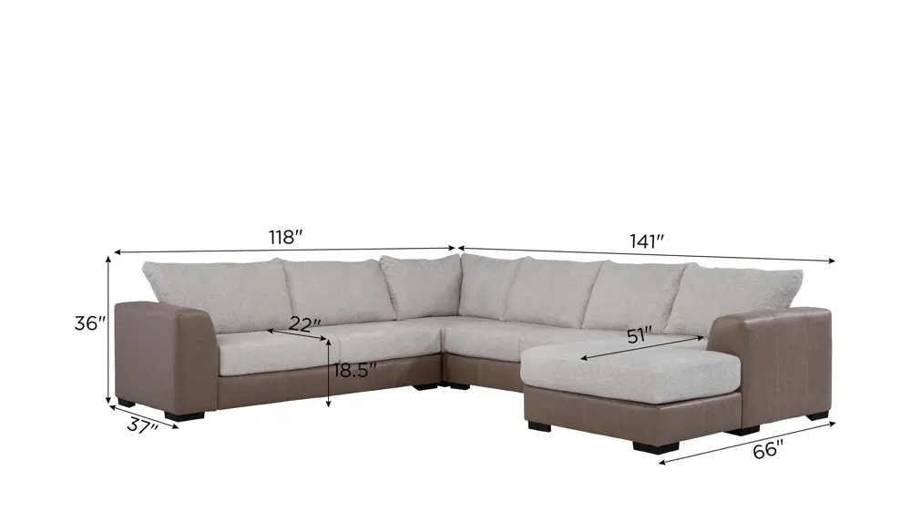 Mosley 4-pc. Sectional Dimensions
