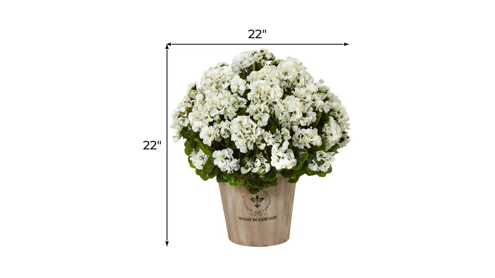 Geranium Silk Flowering Plant in Farmhouse Planter UV Resistant (Indoor/Outdoor) Dimensions