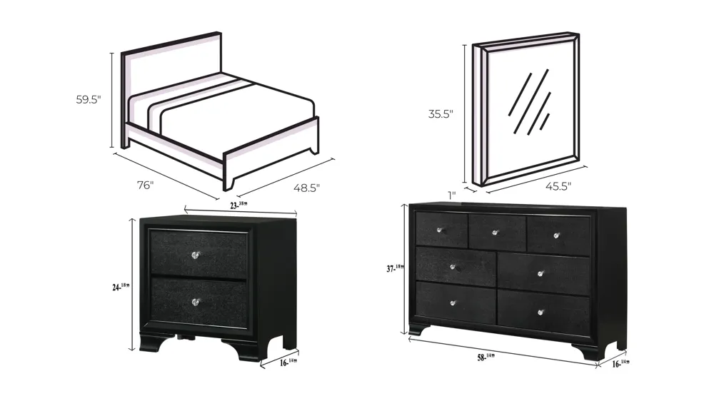 Micah 4-pc. Upholstered Bedroom Set Dimensions