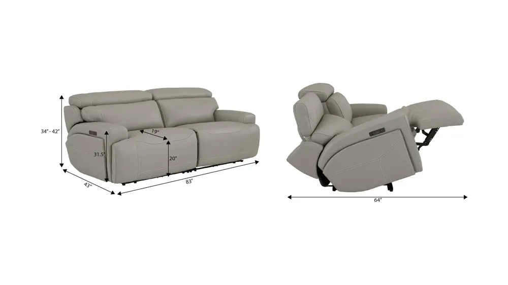 Westmore 2-pc. Dual Power Leather Loveseat Dimensions
