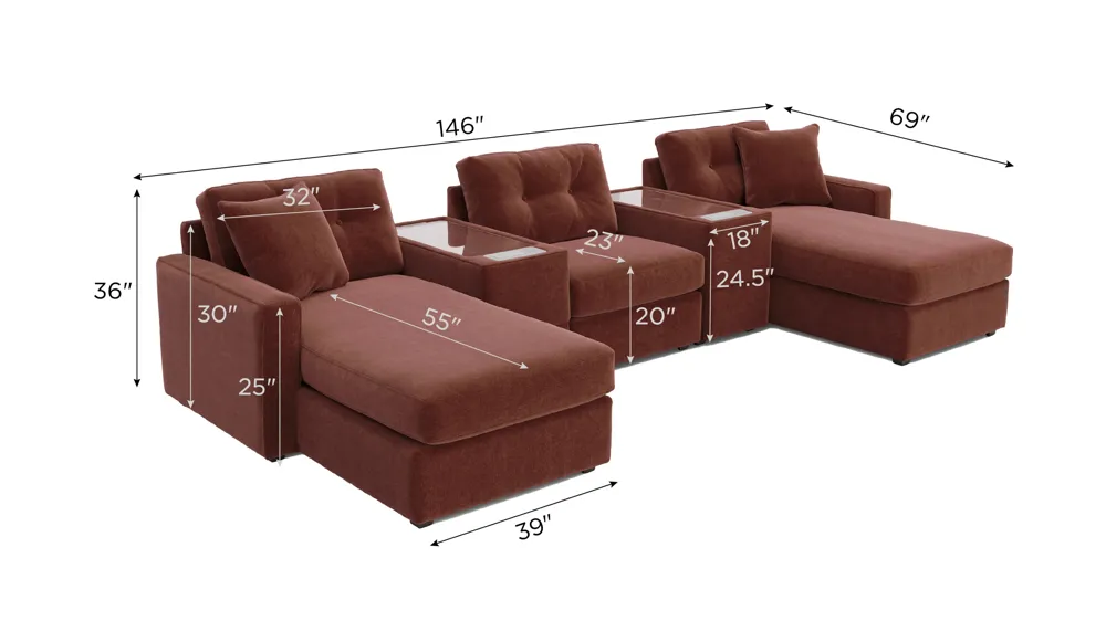 ModularOne 5-pc. Sectional w/Two Power Consoles Dimensions