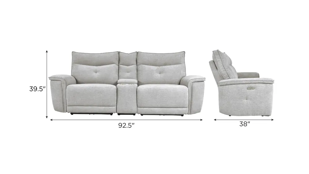 Graceland 3-pc. Sectional Sofa w/ Power Headrests Dimensions