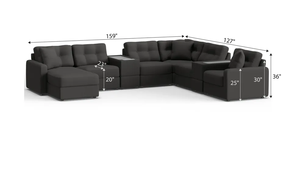 ModularOne 8-pc. Sectional w/One Power Console Dimensions