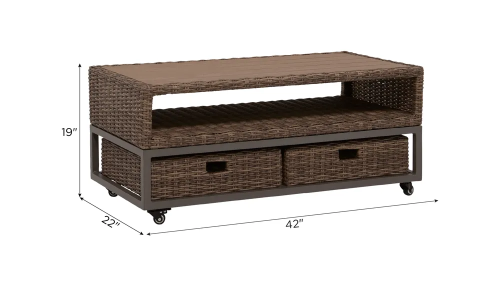 Takumi Outdoor Cocktail Table w/ Storage Dimensions