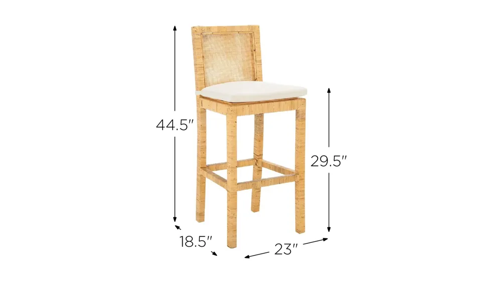 Percy Cane Bar Stool with Cushion Dimensions