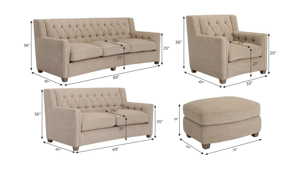 Celia Living Room Set Dimensions