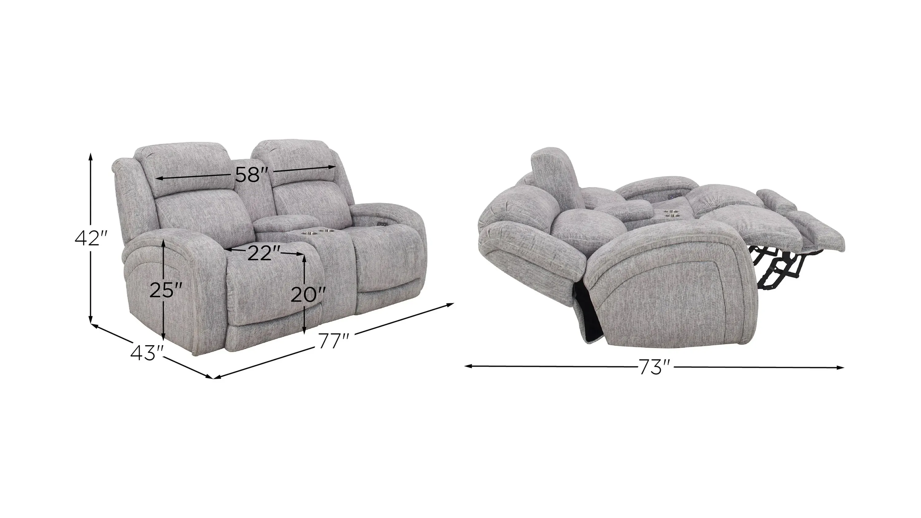 Zane Power Console Loveseat w/ Power Headrest and Power Lumbar