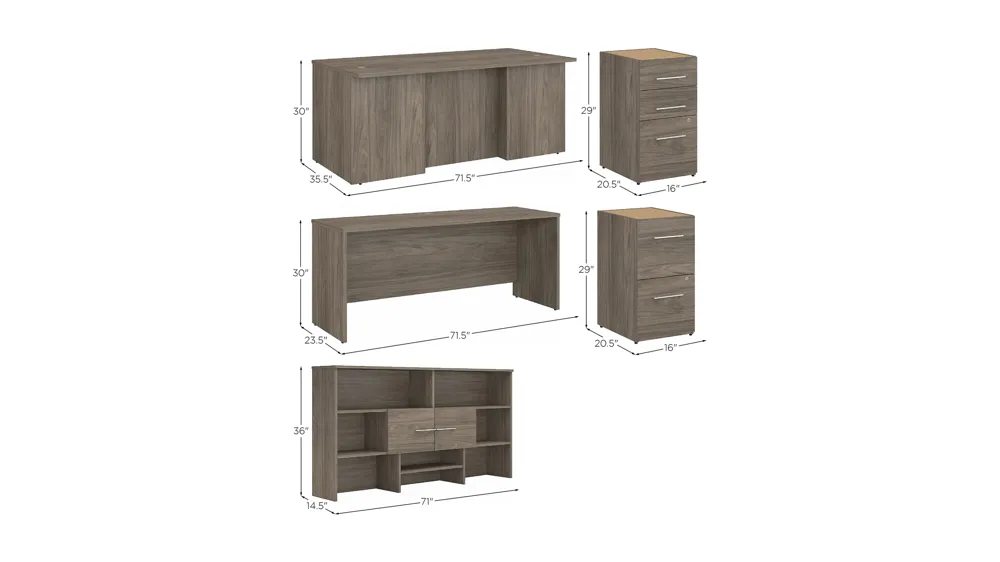 Office 500 72W U Shaped Executive Desk w/ Drawers & Hutch Dimensions