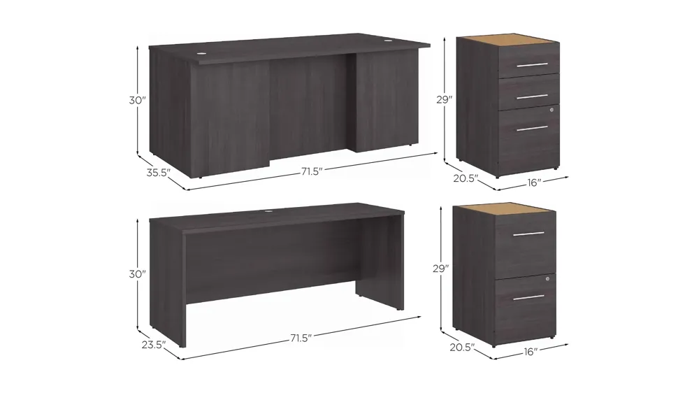 Office 500 72W U Shaped Executive Desk w/ Drawers Dimensions