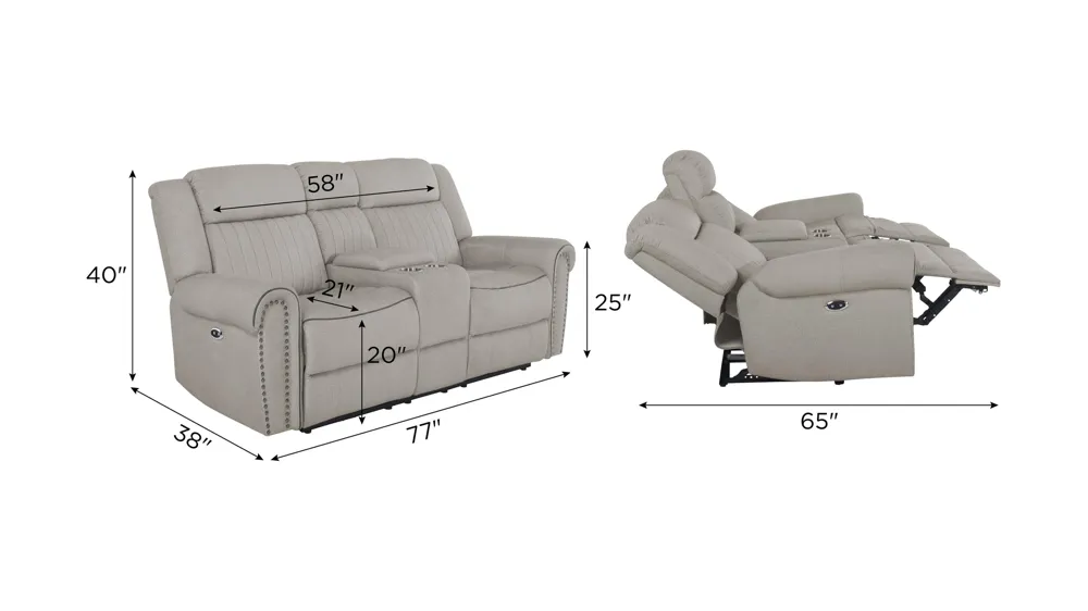 Harrison Power Console Loveseat Dimensions