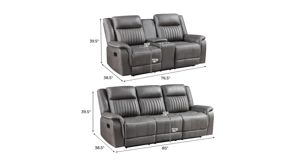 Enzo 2-pc. Manual Living Room Set Dimensions