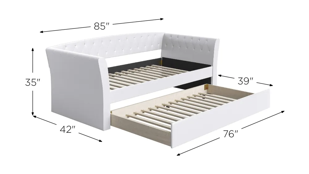 Patrick Faux Leather Daybed with Rolling Trundle Set Dimensions