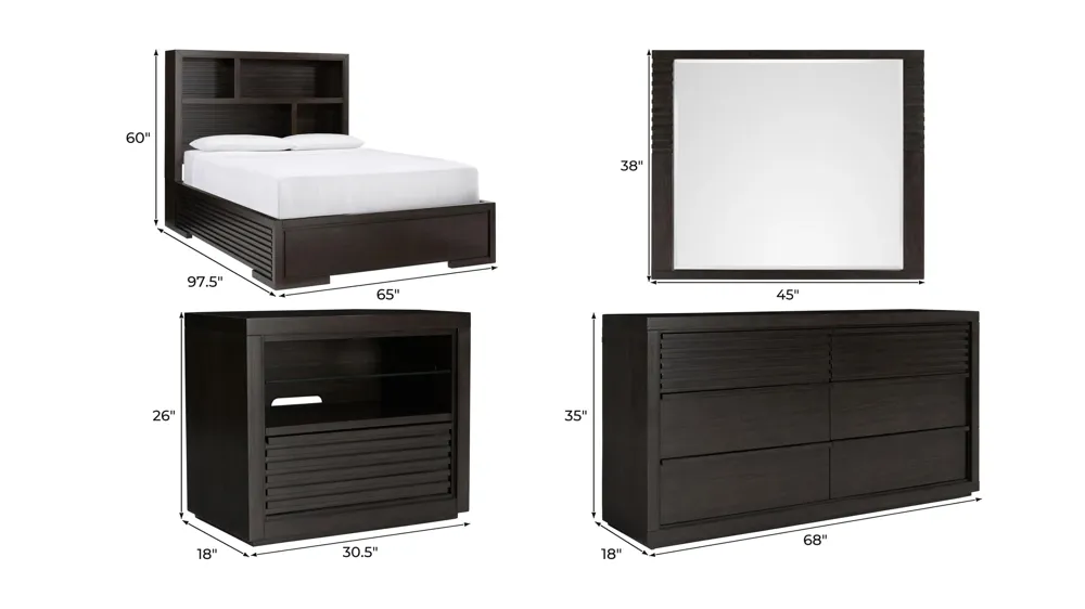 Nightingale 4-pc. Bookcase Bedroom Set Dimensions