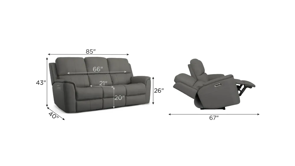 Henrick Triple Power Leather Sofa w/ Drop Down Table Dimensions