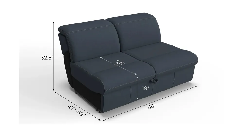Enbright Microfiber Armless Loveseat w/ Pop Up Sleeper Dimensions