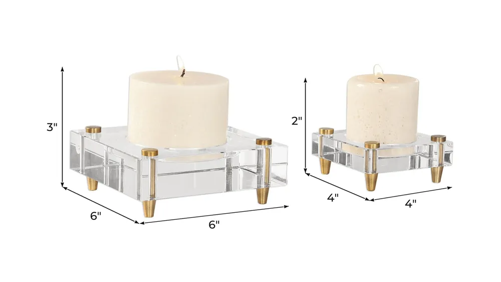 Claire Crystal Block Candleholders: Set of 2 Dimensions