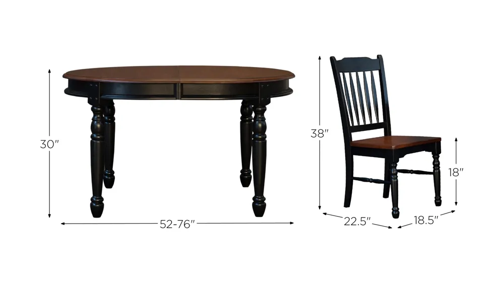 British Isles 5-pc. Oval Slatback Dining Set with Leaves Dimensions