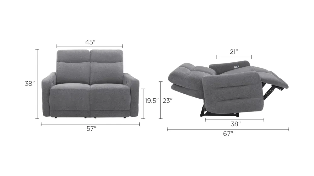 Yardley Chenille Power Loveseat With Power Headrest And Lay Flat Dimensions