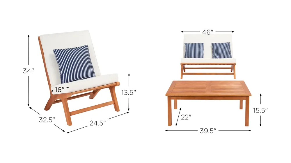 Bishop 4-pc. Patio Set Dimensions